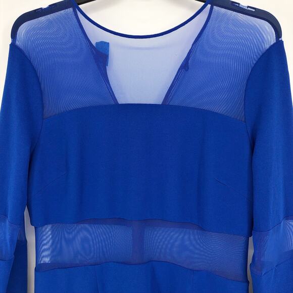 DRESS THE POPULATION Ilaria Dress XXL Blue Long Sleeve Midi Mesh Cut-Outs NWT - Picture 6 of 13